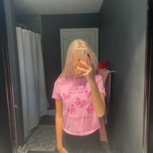 Brandy Melville Pink Santa Monica Butterfly Tee